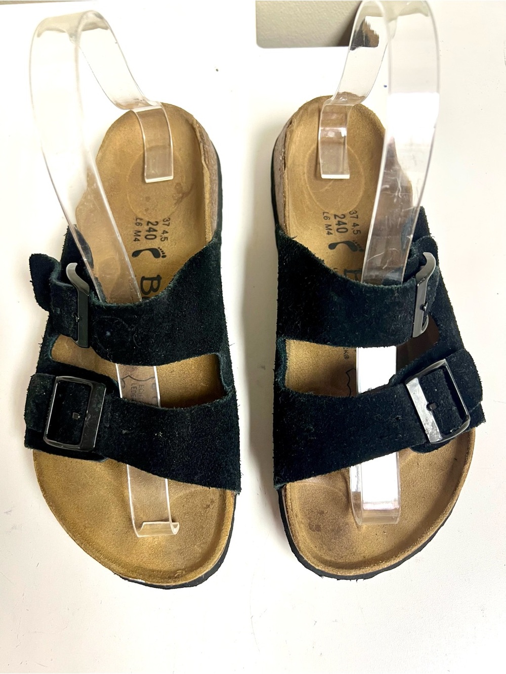 Betula by Birkenstock Black Suede Double Strap Slide Sandals EU 37 US 6 Cork lux